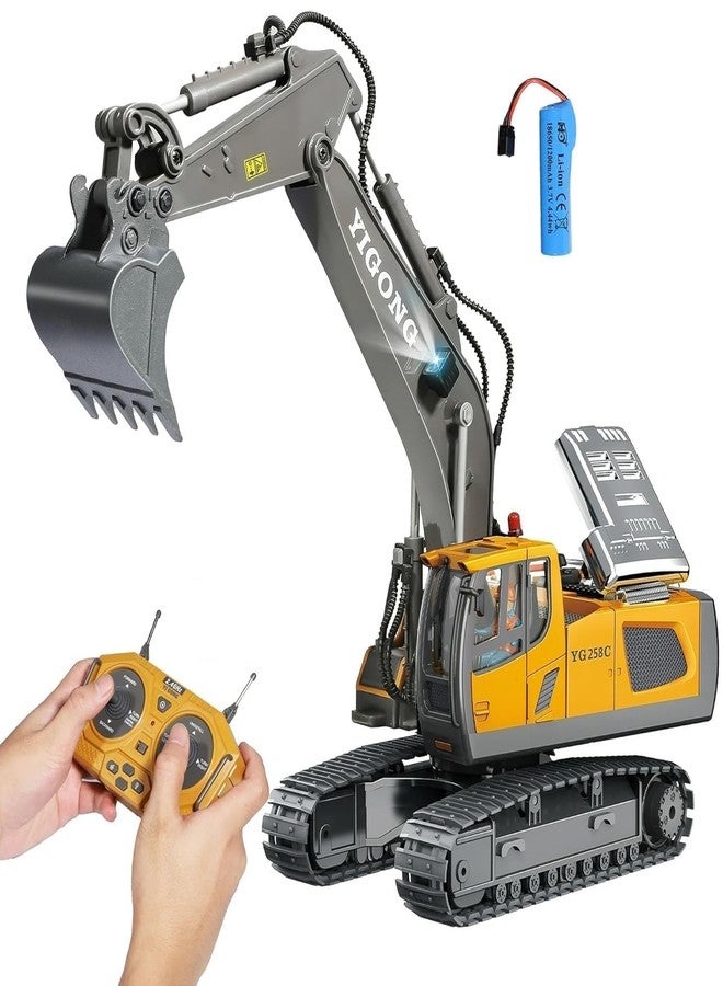 Junona Remote Control Excavator Toy, 1/20 Scale 2.4Ghz RC Excavator Construction Vehicles with Smoke, Sound & Lights & 680° Rotation, 11 Channel Construction Tractor RC Truck Toy for Kids - Image 1